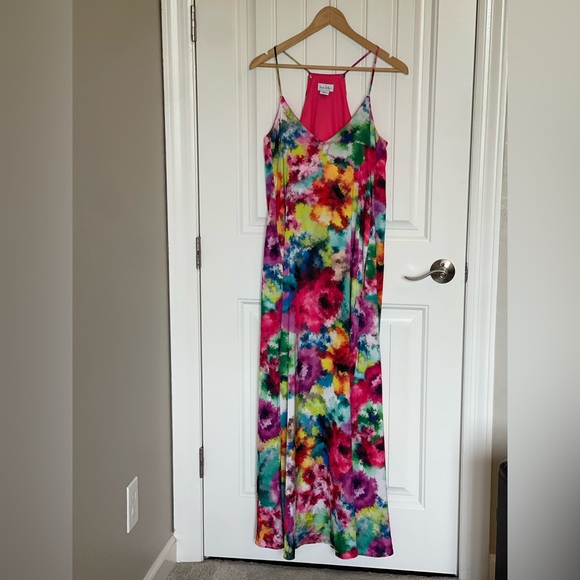 Women's Nicole Miller Watercolor Floral Maxi Dress- Medium - Picture 4 of 7